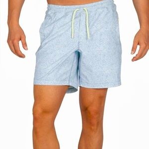Birddogs swim trunks Bathing Suit blue white yellow trim  7” lined XXL New $80